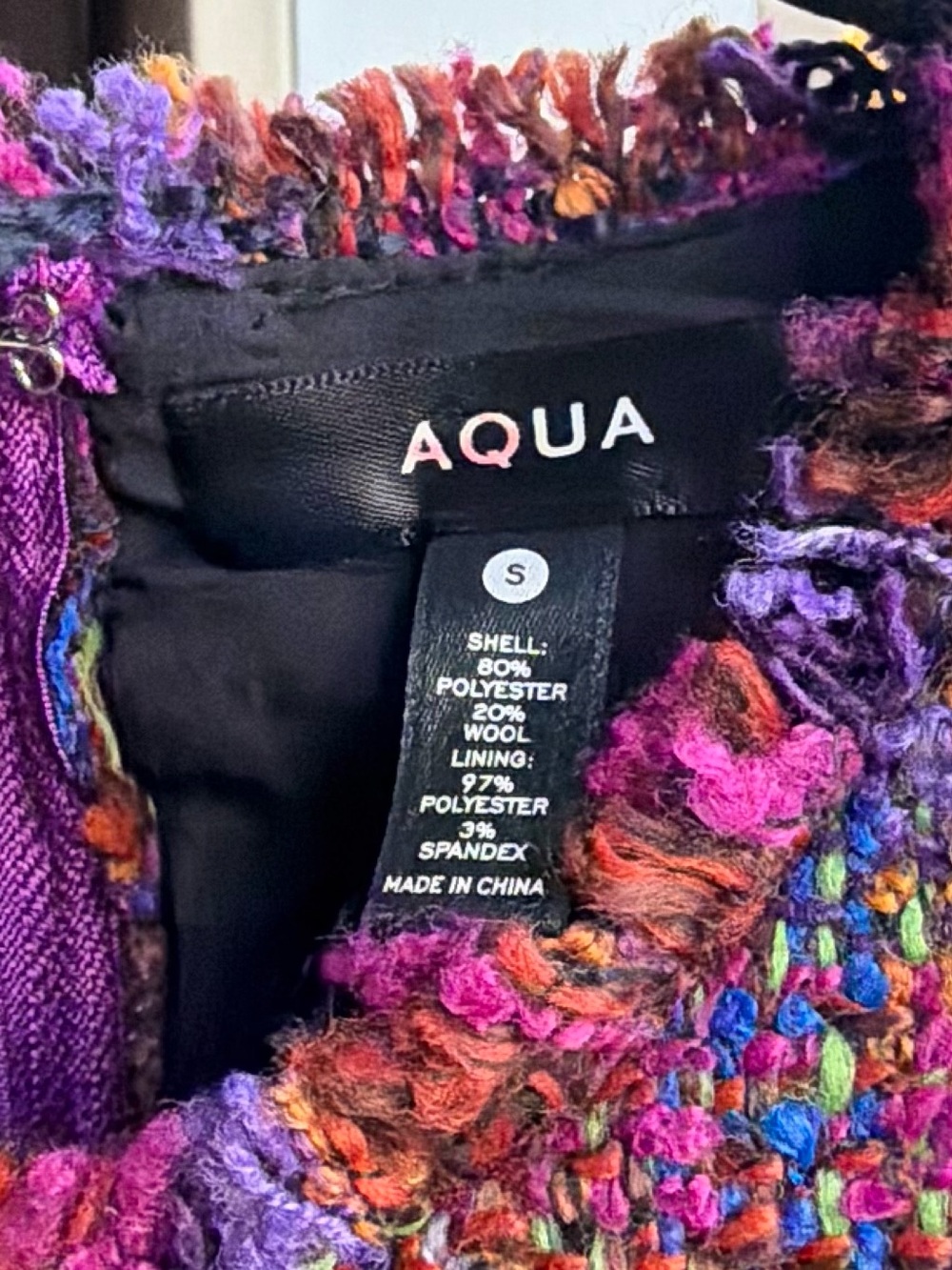 🆕💗💜AQUA Multicolor Tweed Plaid Sleeveless Mini Dress Gold Buttons Size S - Picture 15 of 17